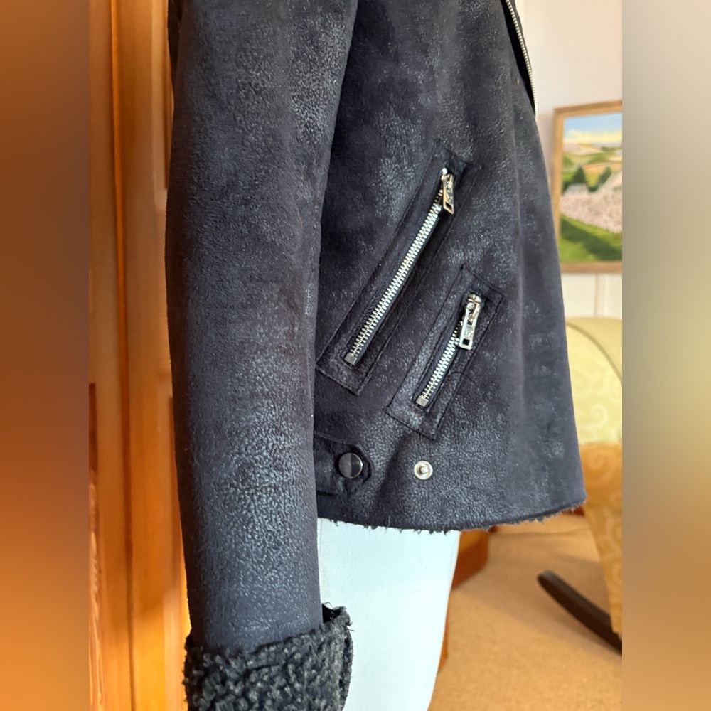 American Eagle Outfitters Faux Suede & Faux Shearling Charcoal Moto Jacket Sz S - Picture 8 of 12